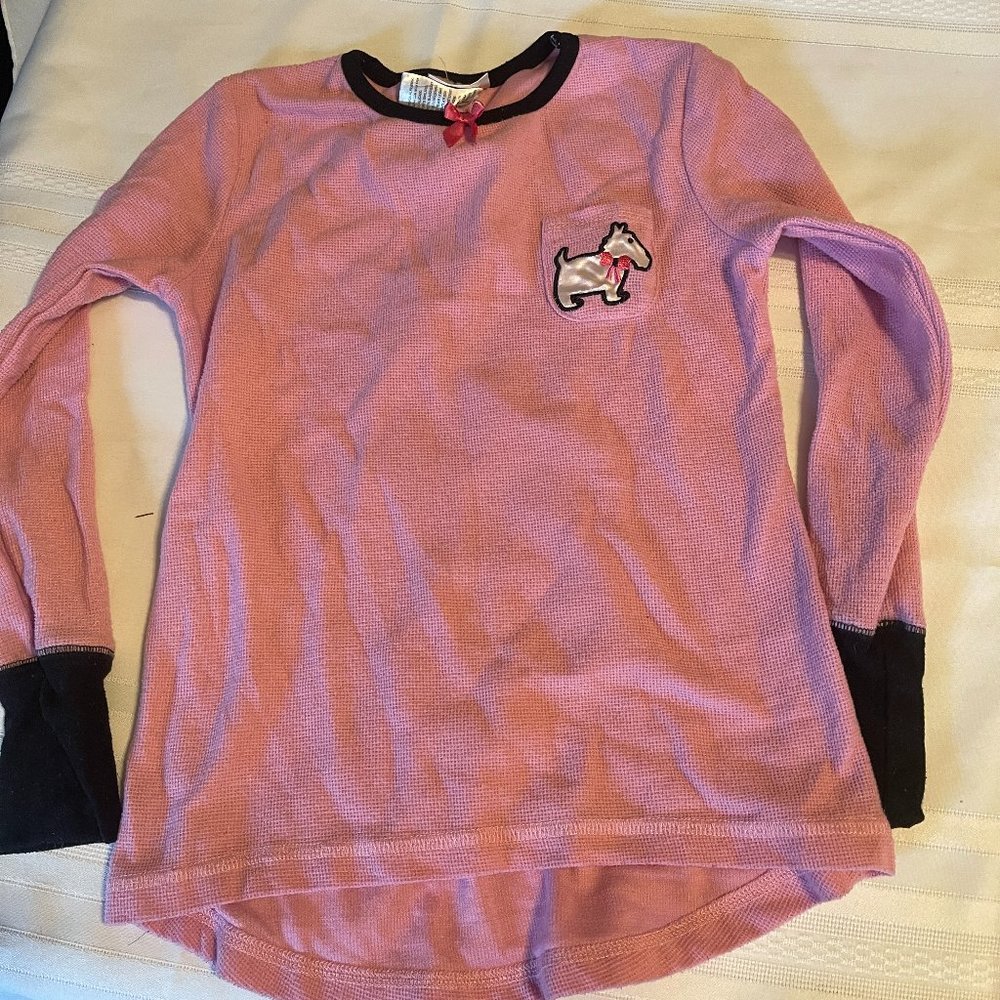 girls size 7/8 long sleeve shirt scottie dog black cuff (B)